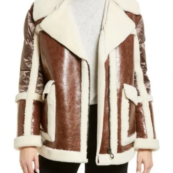 NOIZE Faux Leather Shearling Puffer - size small - Picture 7 of 7
